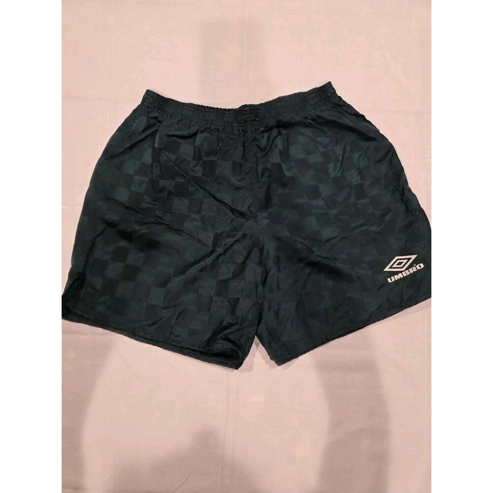 Vintage Umbro Soccer Shorts Mens M Green Checkerboard Nylon Y2K Sport